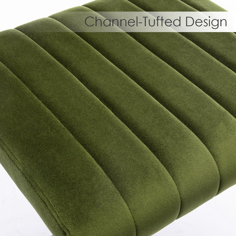 Olive Green Velvet Upholstered Bar Stools with Steel Frame, Set of 2
