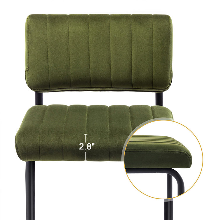 Olive Green Velvet Upholstered Bar Stools with Steel Frame, Set of 2