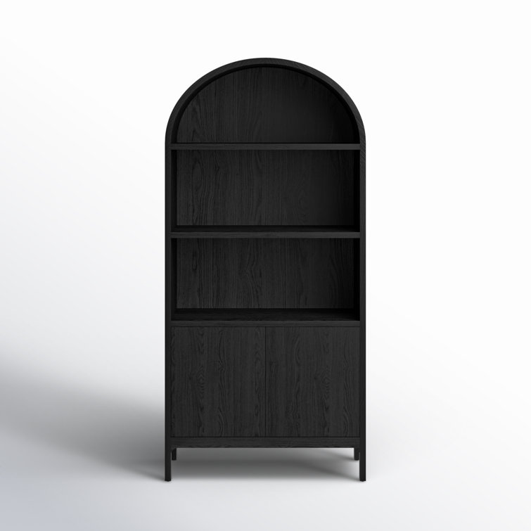Black Oak Arched Display Cabinet with Shelving