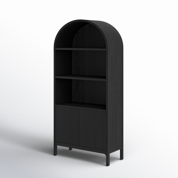 Black Oak Arched Display Cabinet with Shelving