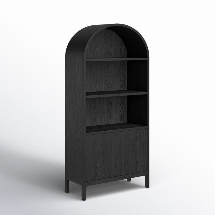 Black Oak Arched Display Cabinet with Shelving