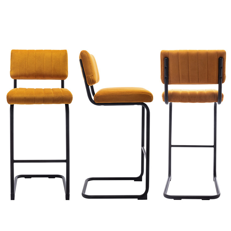 Orange Velvet Upholstered Counter Stools with Steel Frame, Set of 2