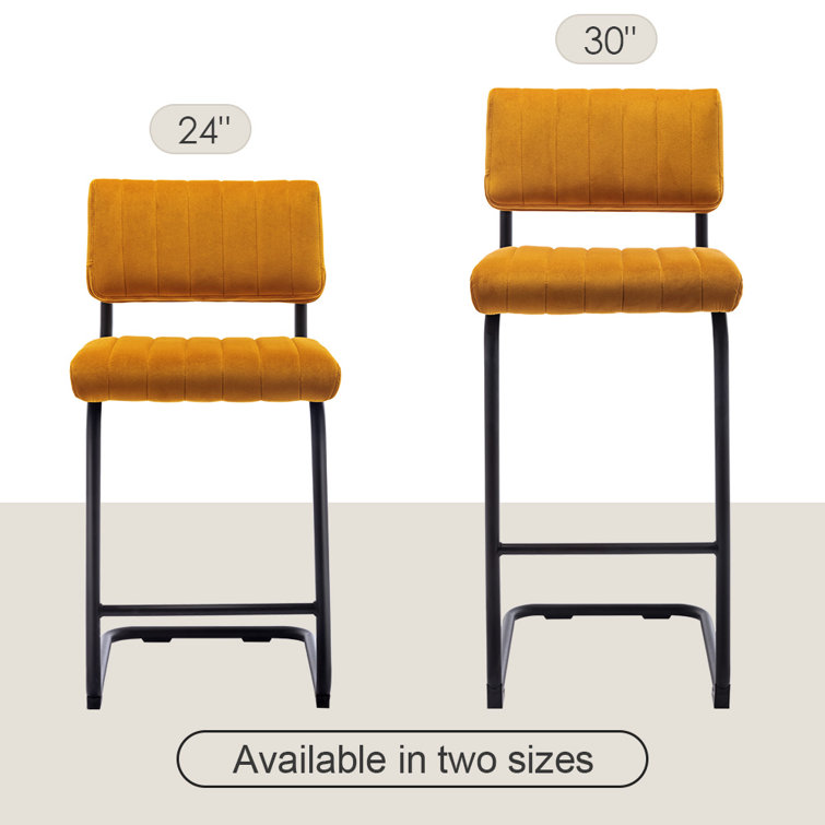 Orange Velvet Upholstered Counter Stools with Steel Frame, Set of 2