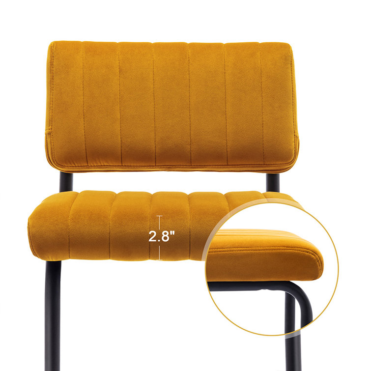 Orange Velvet Upholstered Counter Stools with Steel Frame, Set of 2