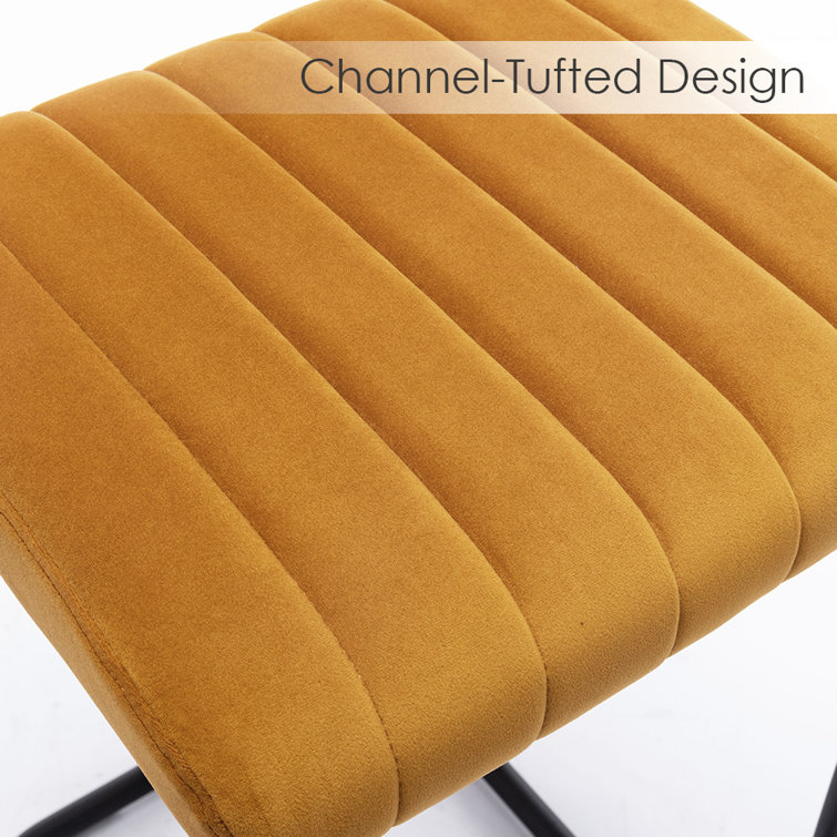 Orange Velvet Upholstered Counter Stools with Steel Frame, Set of 2