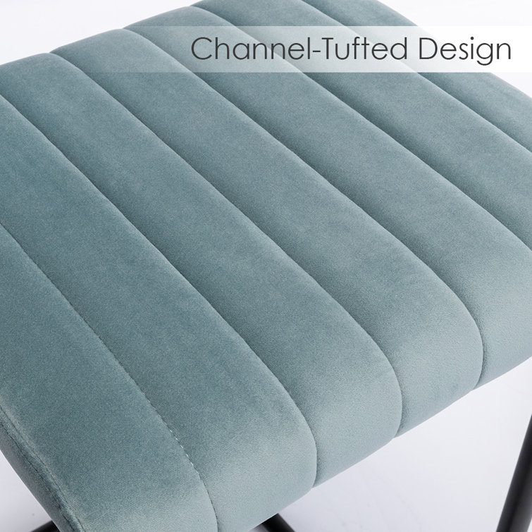 Light Blue Velvet Upholstered Counter Stools with Steel Frame, Set of 2