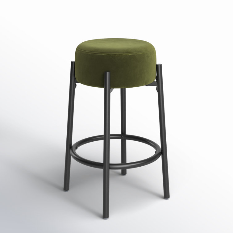 Forest Green Velvet and Black Metal Counter Stool