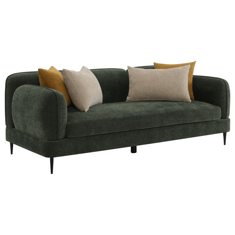 84" Green Chenille Sofa and Loveseat Set with Accent Pillows