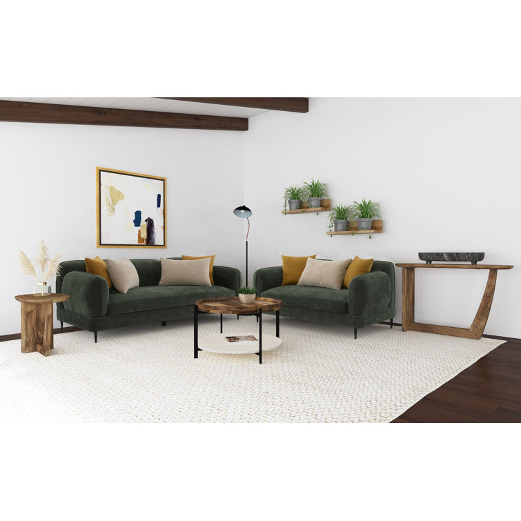 84" Green Chenille Sofa and Loveseat Set with Accent Pillows