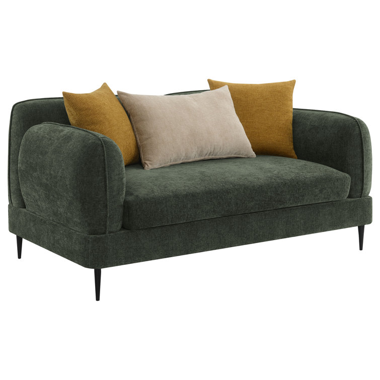 84" Green Chenille Sofa and Loveseat Set with Accent Pillows