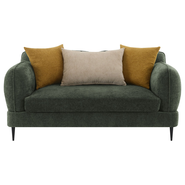 84" Green Chenille Sofa and Loveseat Set with Accent Pillows