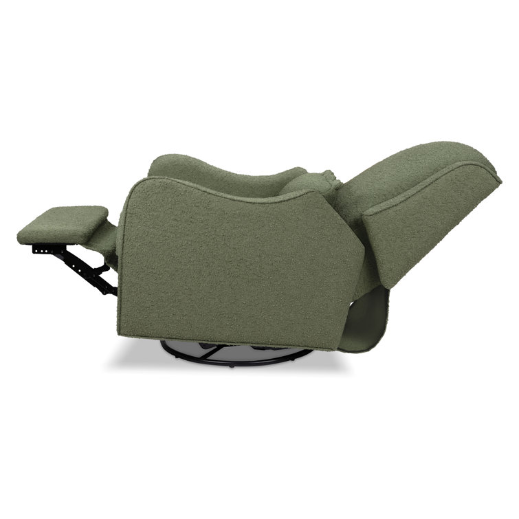 Olive Boucle Swivel Recliner with Wood Base