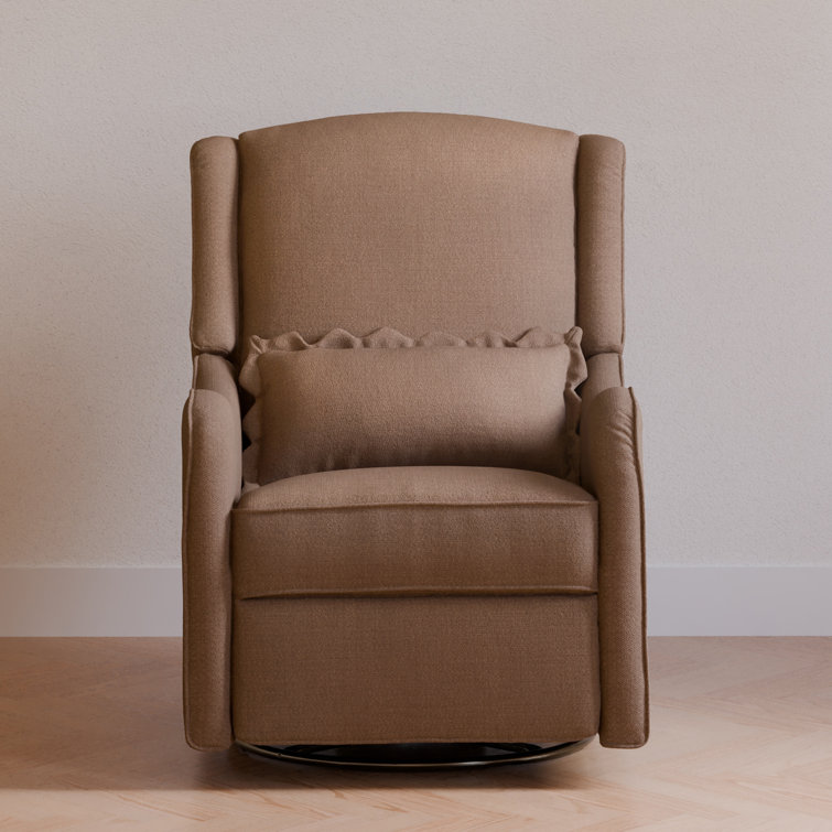 Performance Dusty Rose Eco-Basketweave Swivel Recliner with Wood Base