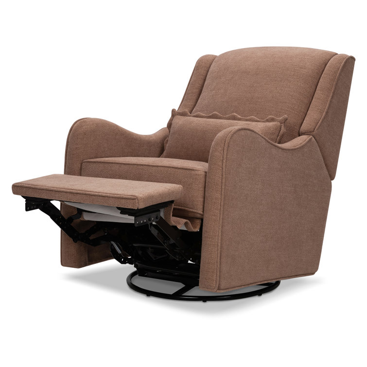 Performance Dusty Rose Eco-Basketweave Swivel Recliner with Wood Base