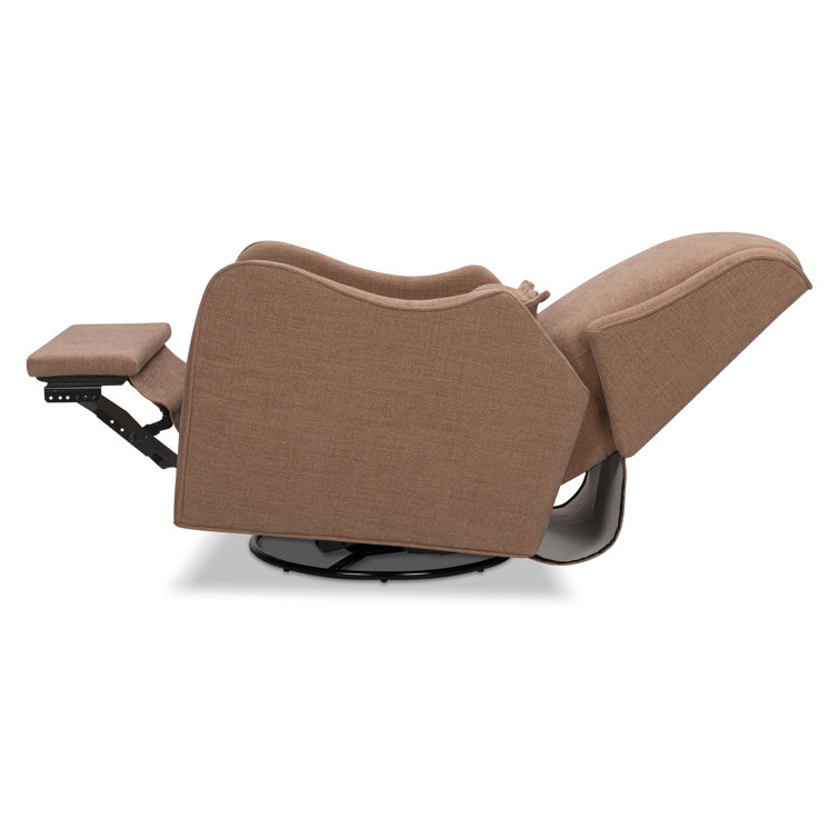 Performance Dusty Rose Eco-Basketweave Swivel Recliner with Wood Base