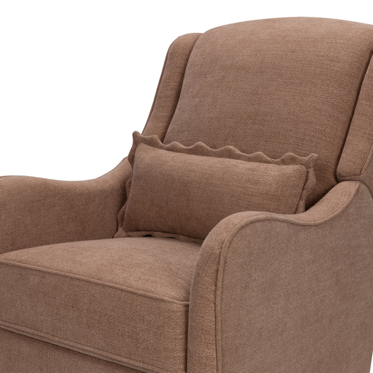 Performance Dusty Rose Eco-Basketweave Swivel Recliner with Wood Base