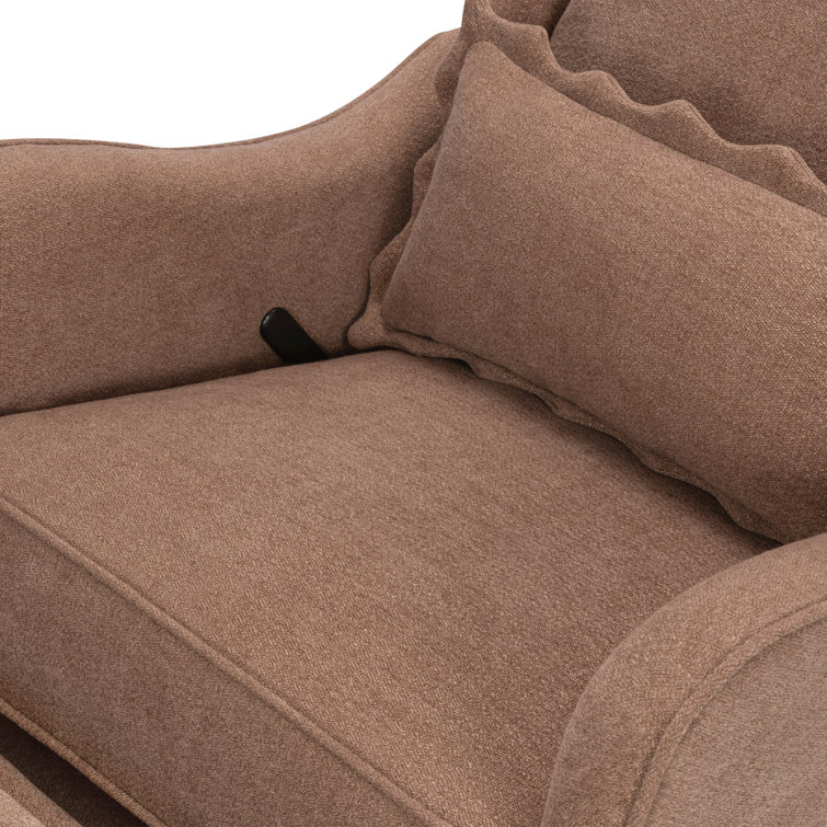 Performance Dusty Rose Eco-Basketweave Swivel Recliner with Wood Base