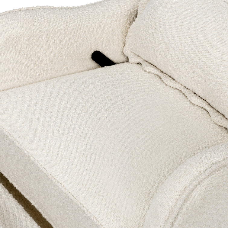 Ivory Boucle Swivel Recliner with Wood Base
