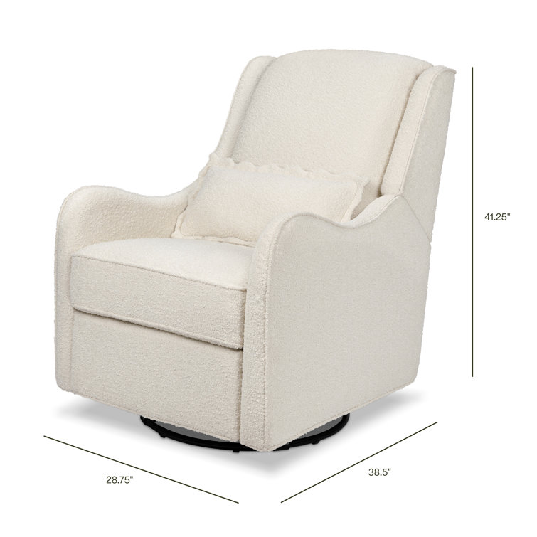 Ivory Boucle Swivel Recliner with Wood Base