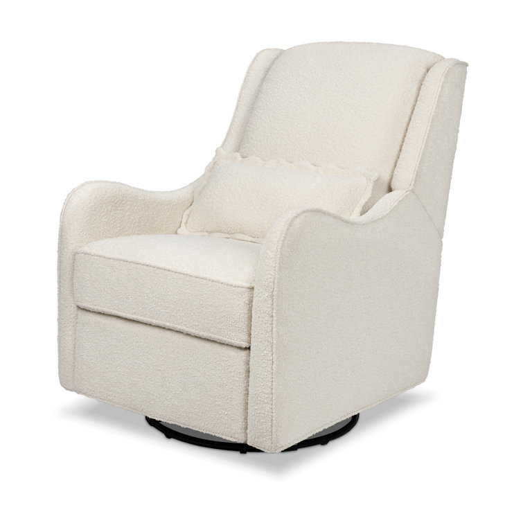Ivory Boucle Swivel Recliner with Wood Base