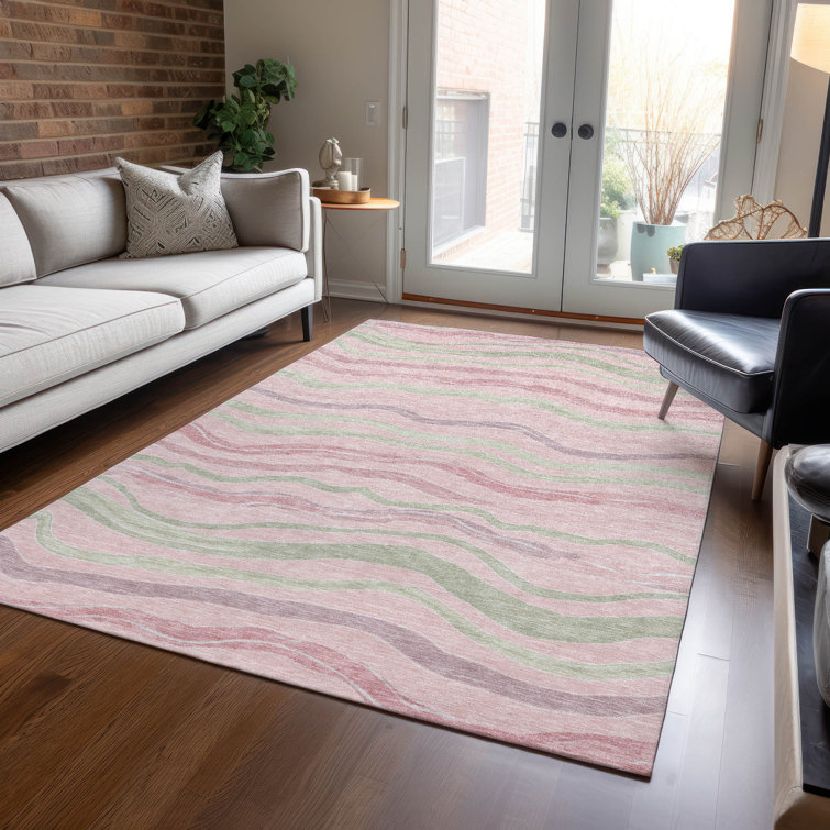 Red and Green Striped Synthetic Washable Rug 3' x 5'