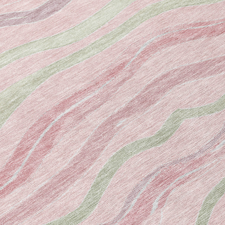 Red and Green Striped Synthetic Washable Rug 3' x 5'