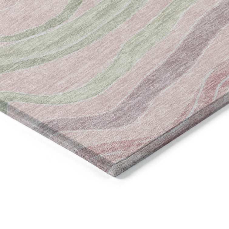 Red and Green Striped Synthetic Washable Rug 3' x 5'