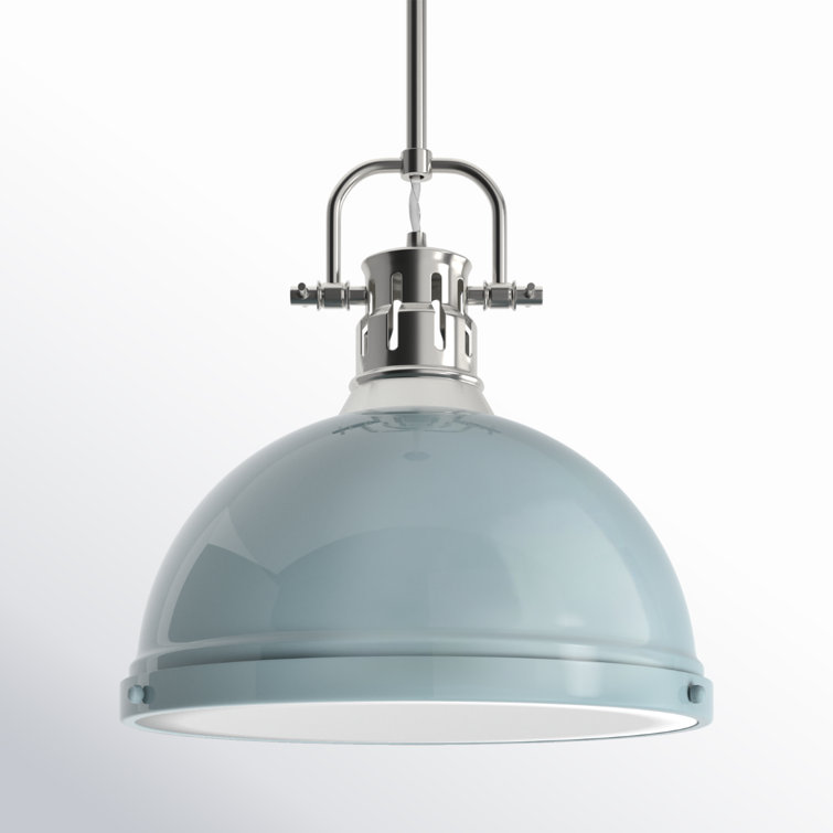Seafoam Glass and Chrome Single Dome Pendant Light