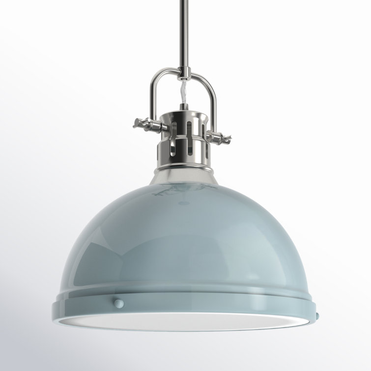 Seafoam Glass and Chrome Single Dome Pendant Light