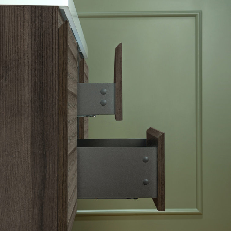 47" Gray Oak Wall-Mounted Floating Vanity with White Resin Top
