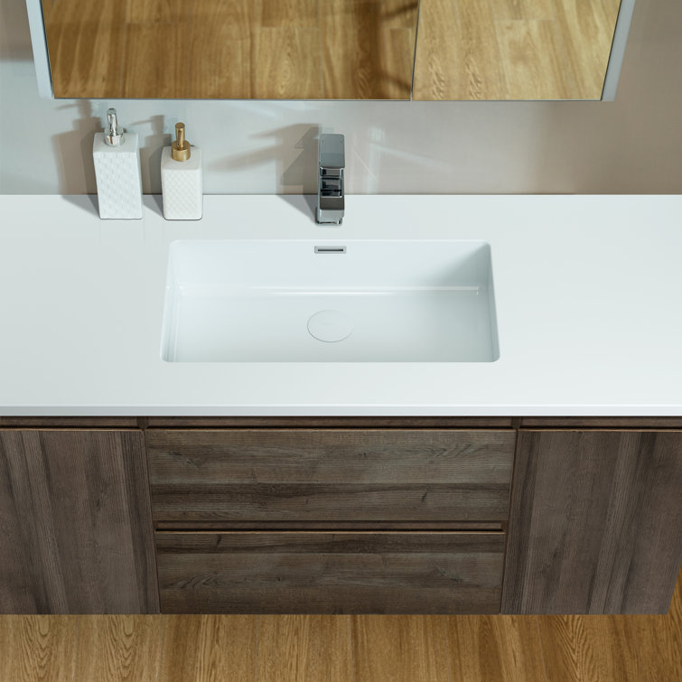 47" Gray Oak Wall-Mounted Floating Vanity with White Resin Top