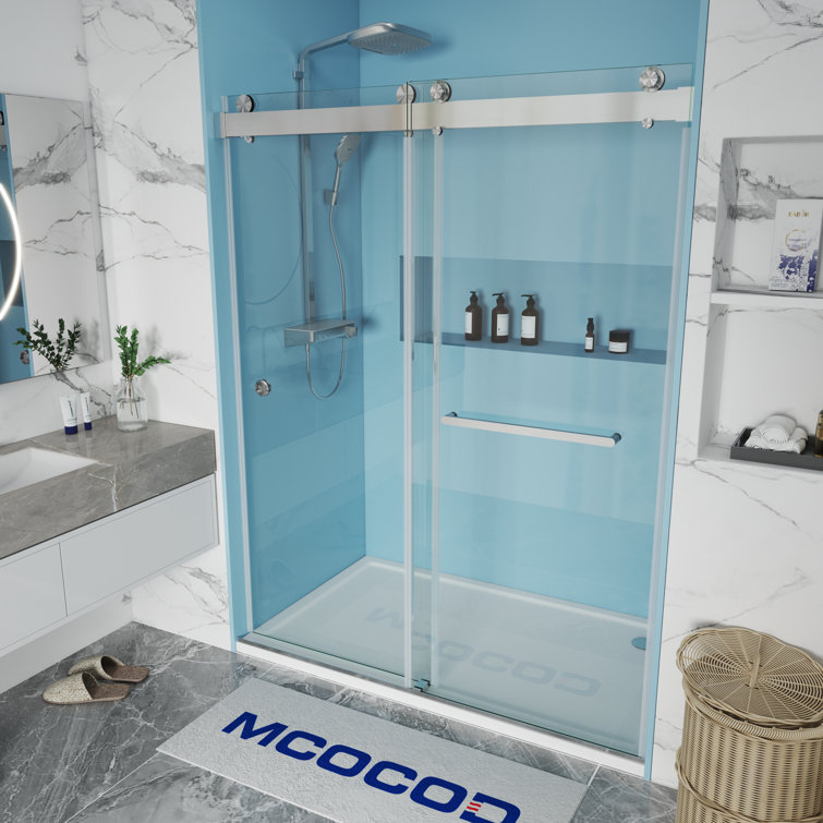 72" Brushed Nickel Frameless Double Sliding Shower Door with Clear Glass