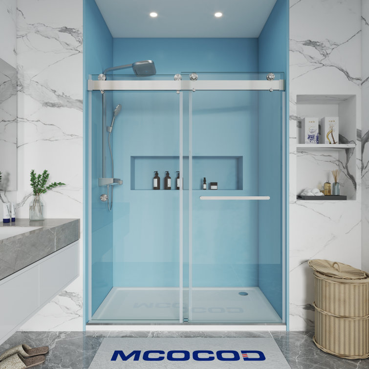 72" Brushed Nickel Frameless Double Sliding Shower Door with Clear Glass