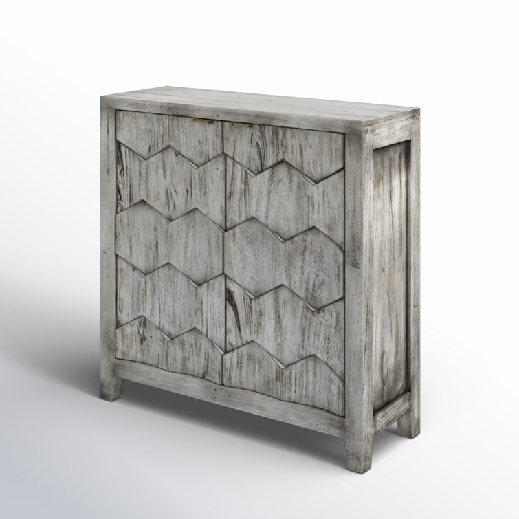 Smoked Ivory Engineered Wood Storage Cabinet with Honey-Comb Design