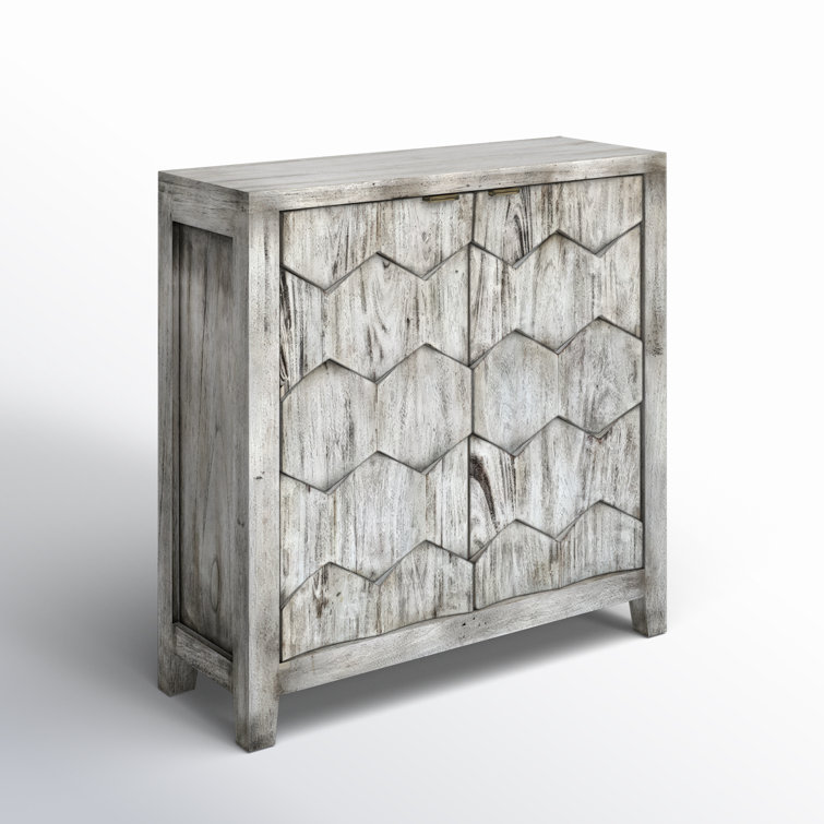 Smoked Ivory Engineered Wood Storage Cabinet with Honey-Comb Design