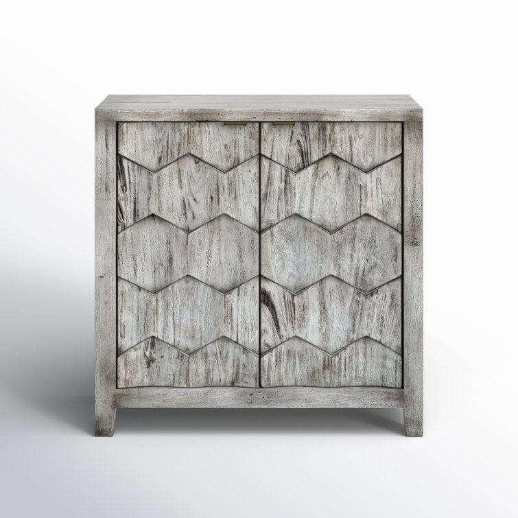 Smoked Ivory Engineered Wood Storage Cabinet with Honey-Comb Design