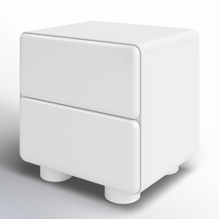White Glossy Solid Wood 2-Drawer Nightstand