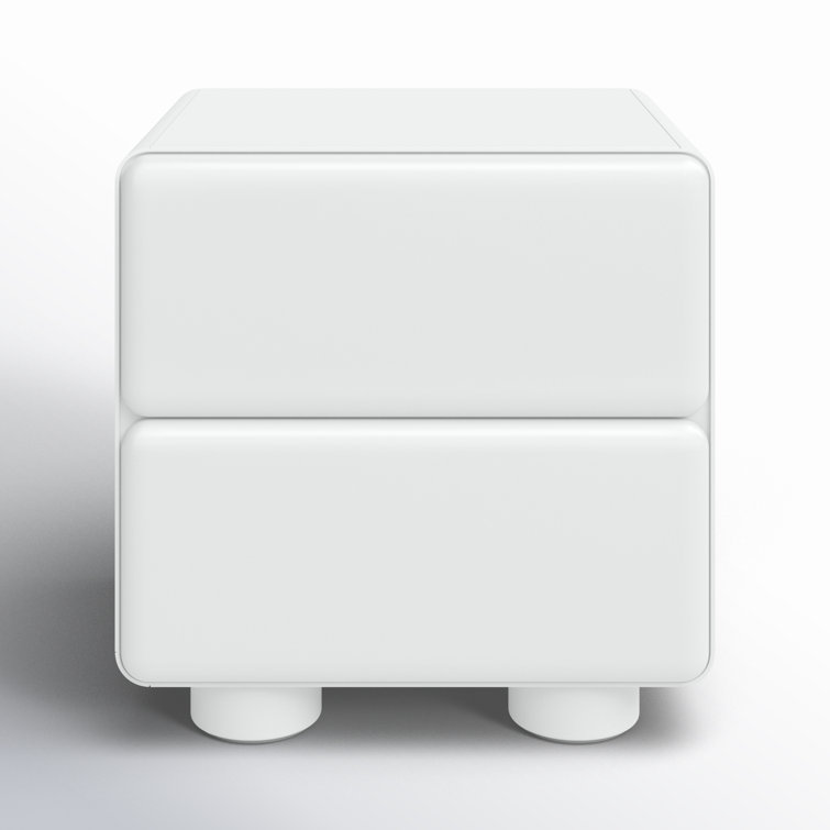 White Glossy Solid Wood 2-Drawer Nightstand