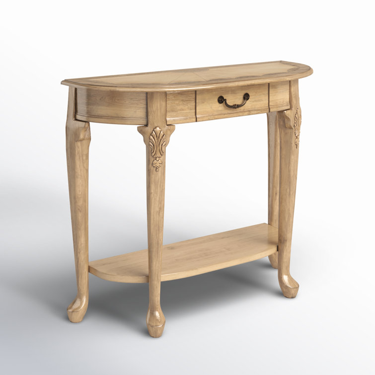 Antique Beige Traditional Demilune Wood Console Table with Drawer
