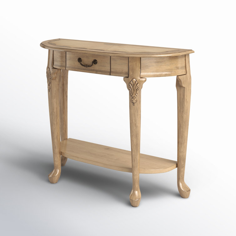 Antique Beige Traditional Demilune Wood Console Table with Drawer