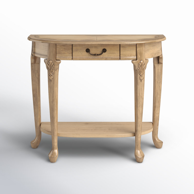 Antique Beige Traditional Demilune Wood Console Table with Drawer
