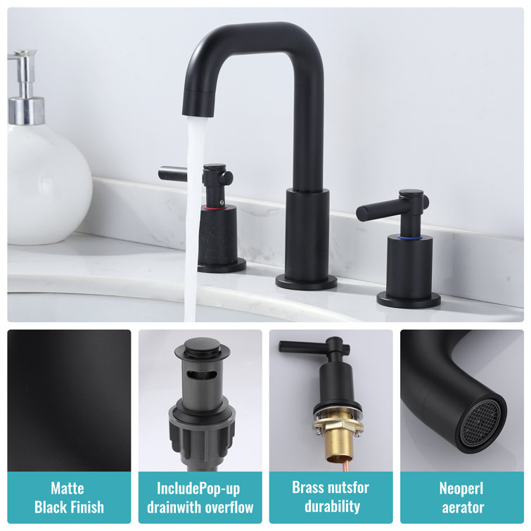 Matte Black Stainless Steel Double Handle Widespread Bathroom Faucet