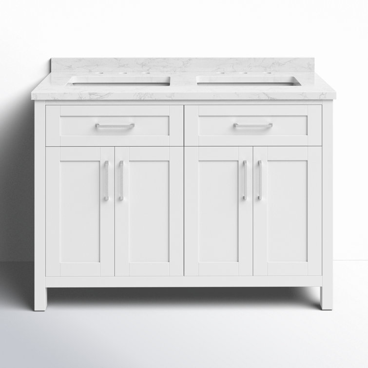 Pure White Double Sink Freestanding Bathroom Vanity with Marble Top
