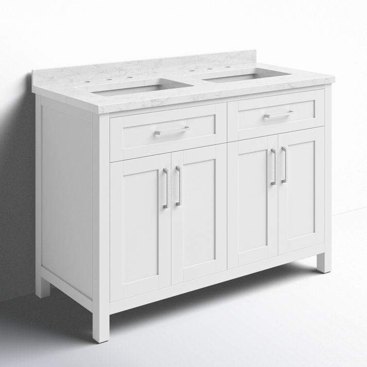 Pure White Double Sink Freestanding Bathroom Vanity with Marble Top