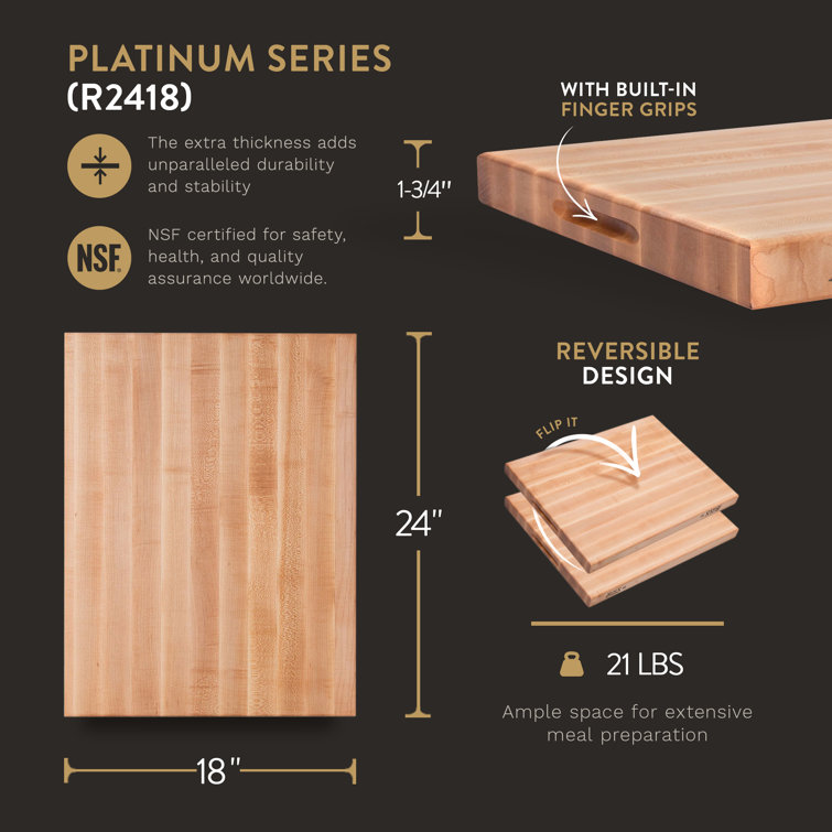 Large Maple Wood Reversible Cutting Board, 24" x 18"