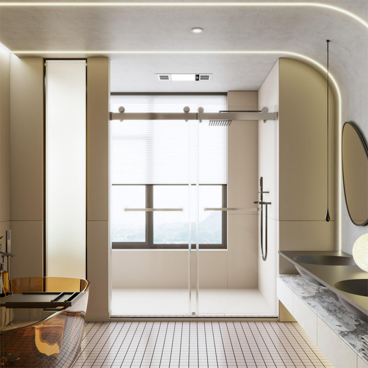 Chrome Frameless Double Sliding Shower Door with Tempered Glass