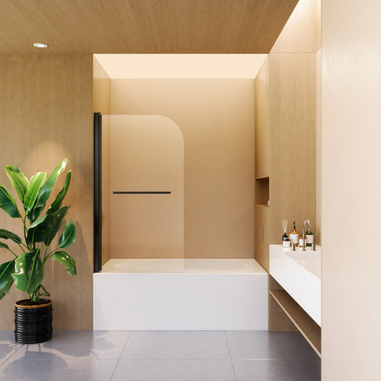 31"W x 55"H Frameless Matte Black Pivot Tub Door