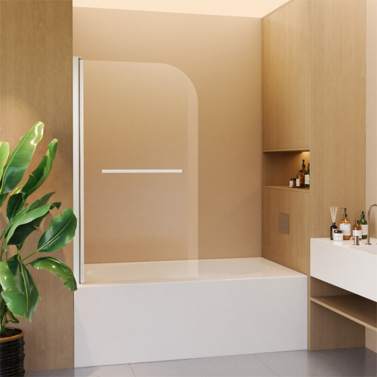 31"W x 55"H Frameless Silver Tempered Glass Bathtub Door