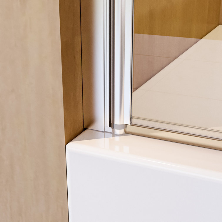 31"W x 55"H Frameless Silver Tempered Glass Bathtub Door