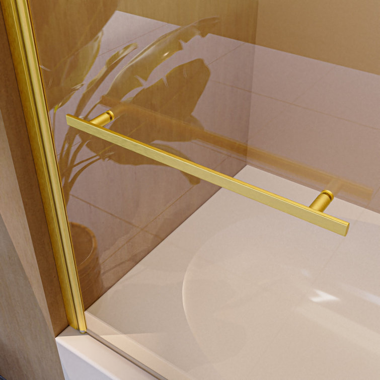 31"W x 55"H Brushed Gold Frameless Tempered Glass Bathtub Door
